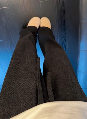 黑色麦穗纹针织卫裤男款秋冬美式复古垂感阔腿裤高级感运动休闲裤