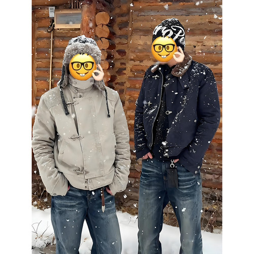 美式解构座山雕毛领棉服男款加绒