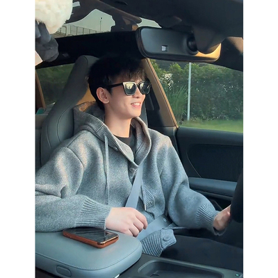 灰色开衫连帽毛衣秋冬季韩系穿搭