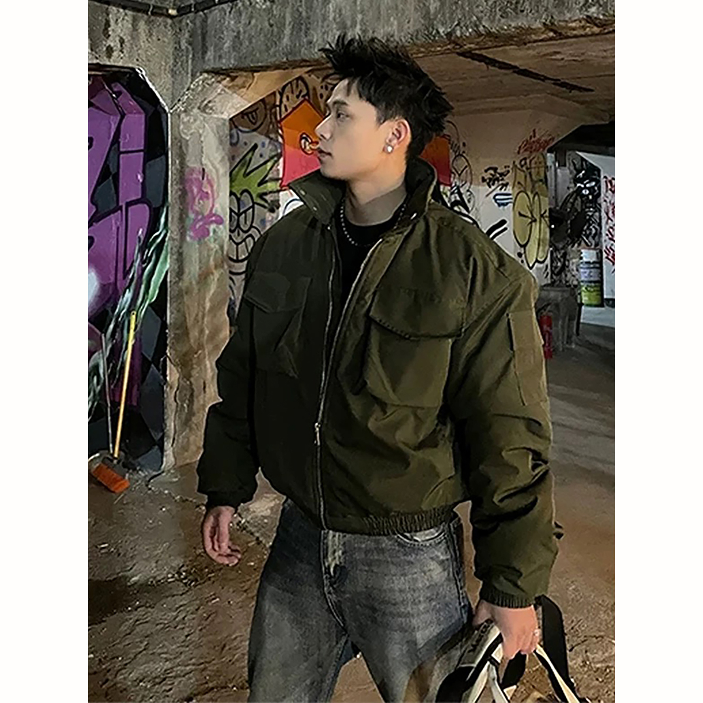 硬汉风短款立领工装夹克棉服男款