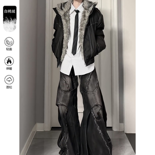 狼王座山雕极寒羽绒服男冬季 白鸭绒外套 痞帅高级感毛领派克服短款