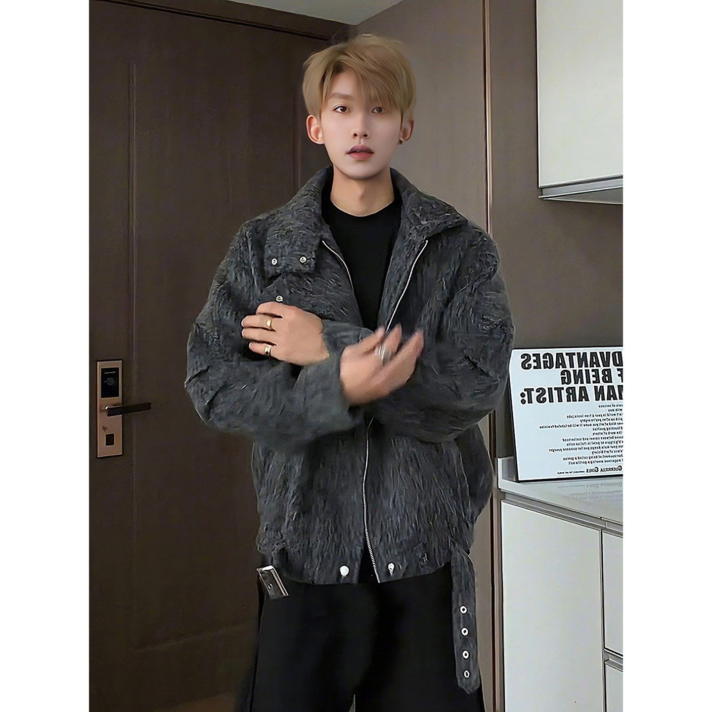 浅灰色短款毛呢大衣男生冬季哈灵顿翻领夹克cleanfit加厚棉服外套,男装,棉衣,淘宝优惠券,粉丝福利购,淘宝优惠卷