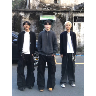 cleanfit灰色高领拉链针织开衫男秋冬慵懒高级感毛衣美式正肩外套