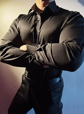 英伦雅痞黑色长袖衬衫男高级感痞帅禁欲系西装内搭衬衣修身dk外套