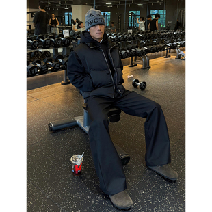 黑色立领羽绒马甲男款秋冬美式健身运动棉服背心加厚保暖无袖坎肩