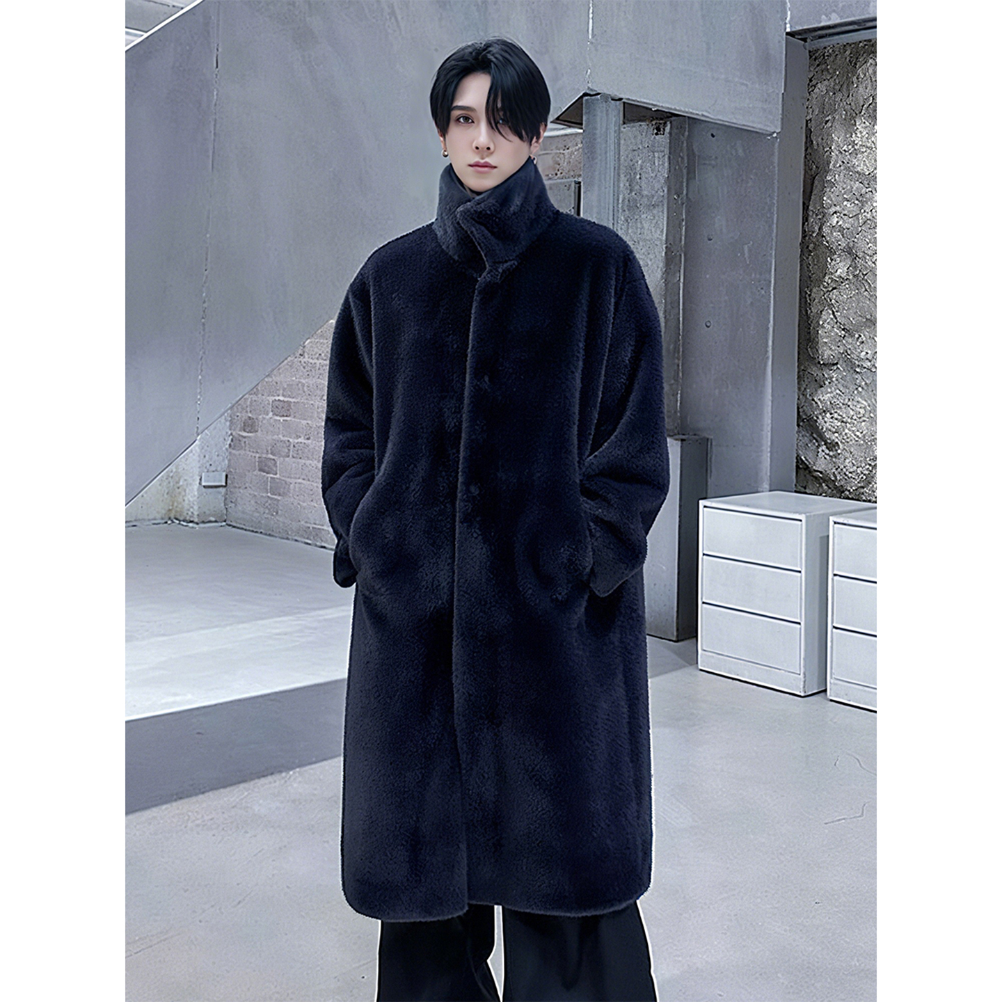 轻奢高定仿貂毛皮草大衣男中长款