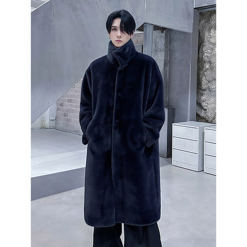 轻奢高定仿貂毛皮草大衣男中长款