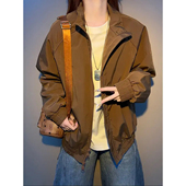 美拉德棕色飞行员夹克男春季 bomber短款 立领外套高级感痞帅棒球服