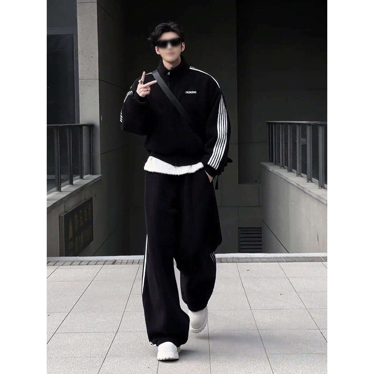 韩系高级感摇粒绒条纹卫衣卫裤