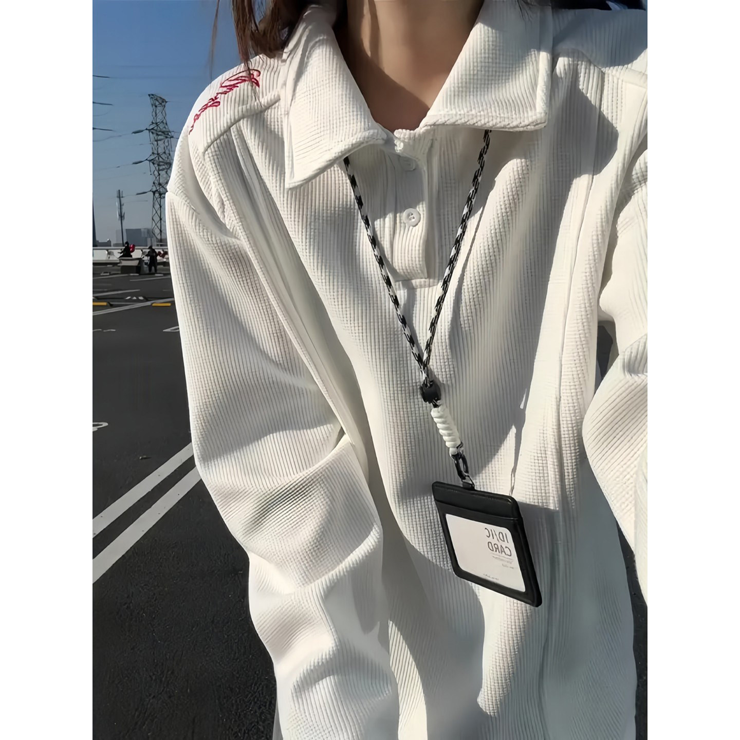 白色红标刺绣长袖polo衫男秋冬季美式解构翻领卫衣亨利领加绒t恤,男装,Polo衫,淘宝优惠券,粉丝福利购,淘宝优惠卷