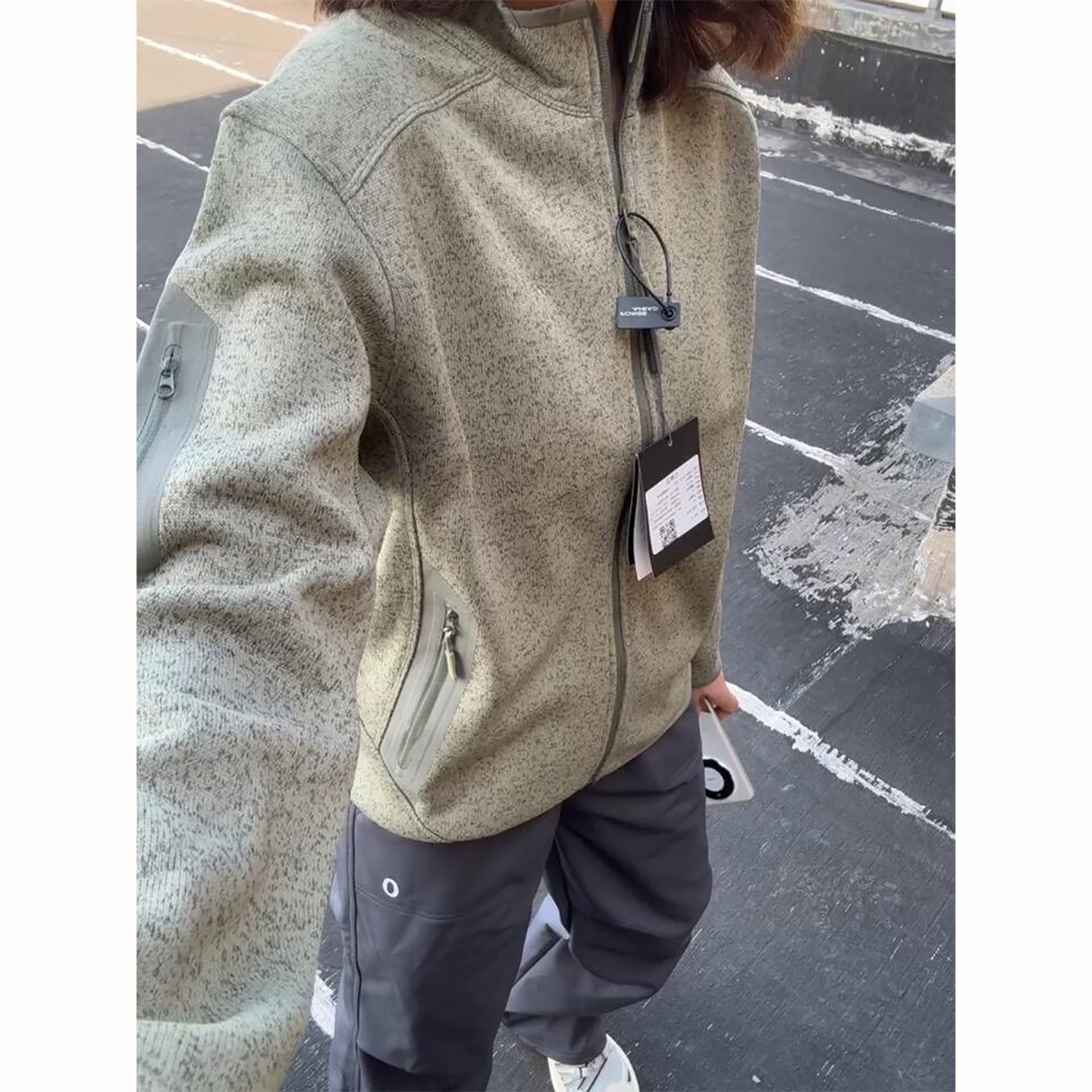 摇粒绒绿色立领抓绒衣外套男女