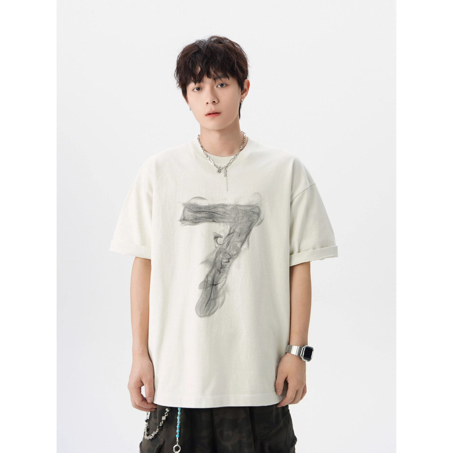 重磅硬挺7字短袖男夏季美式复古