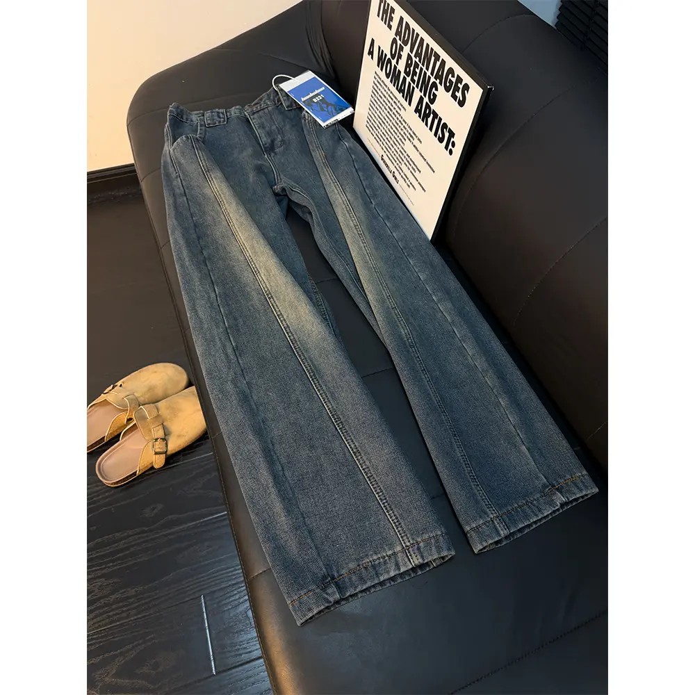 复古蓝斜切牛仔裤男秋冬