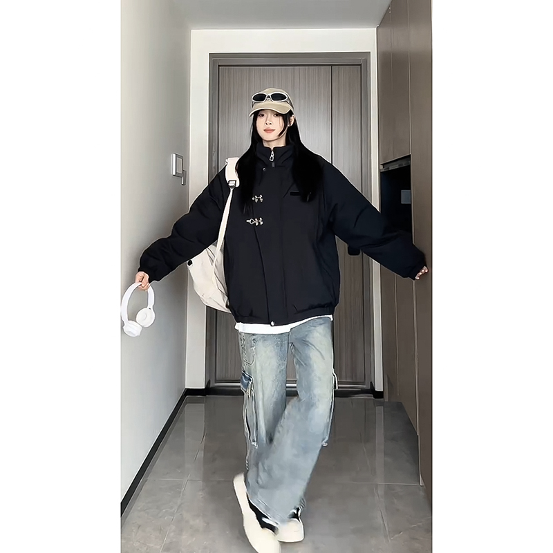 新中式晋江黑色棉衣oversize外套