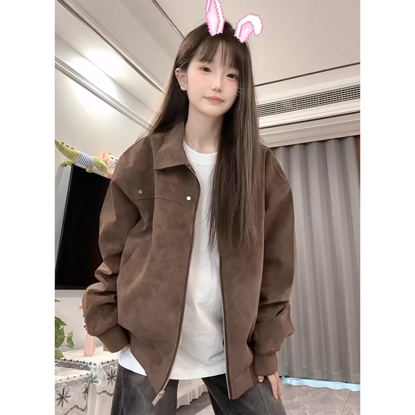 美式复古棕色外套男潮牌高街翻领