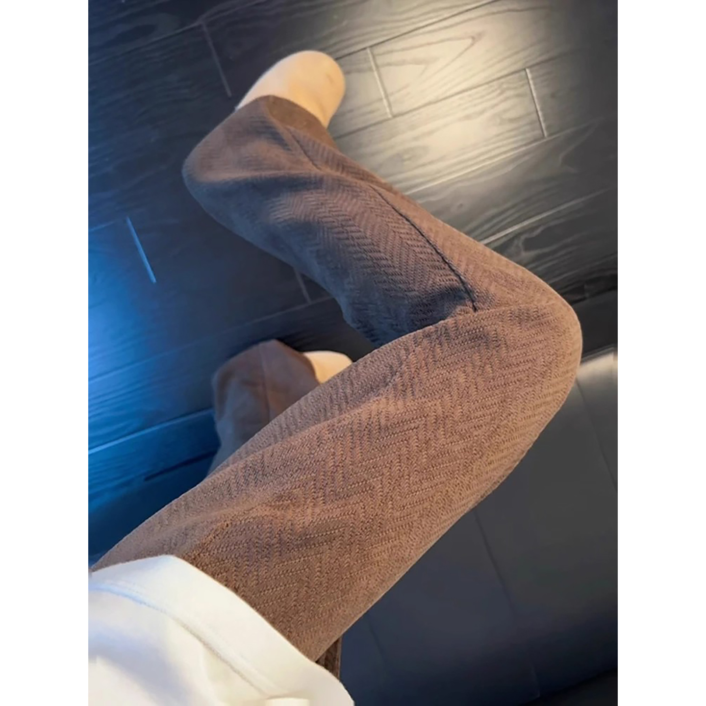 美拉德咖色人字纹针织卫裤男秋季