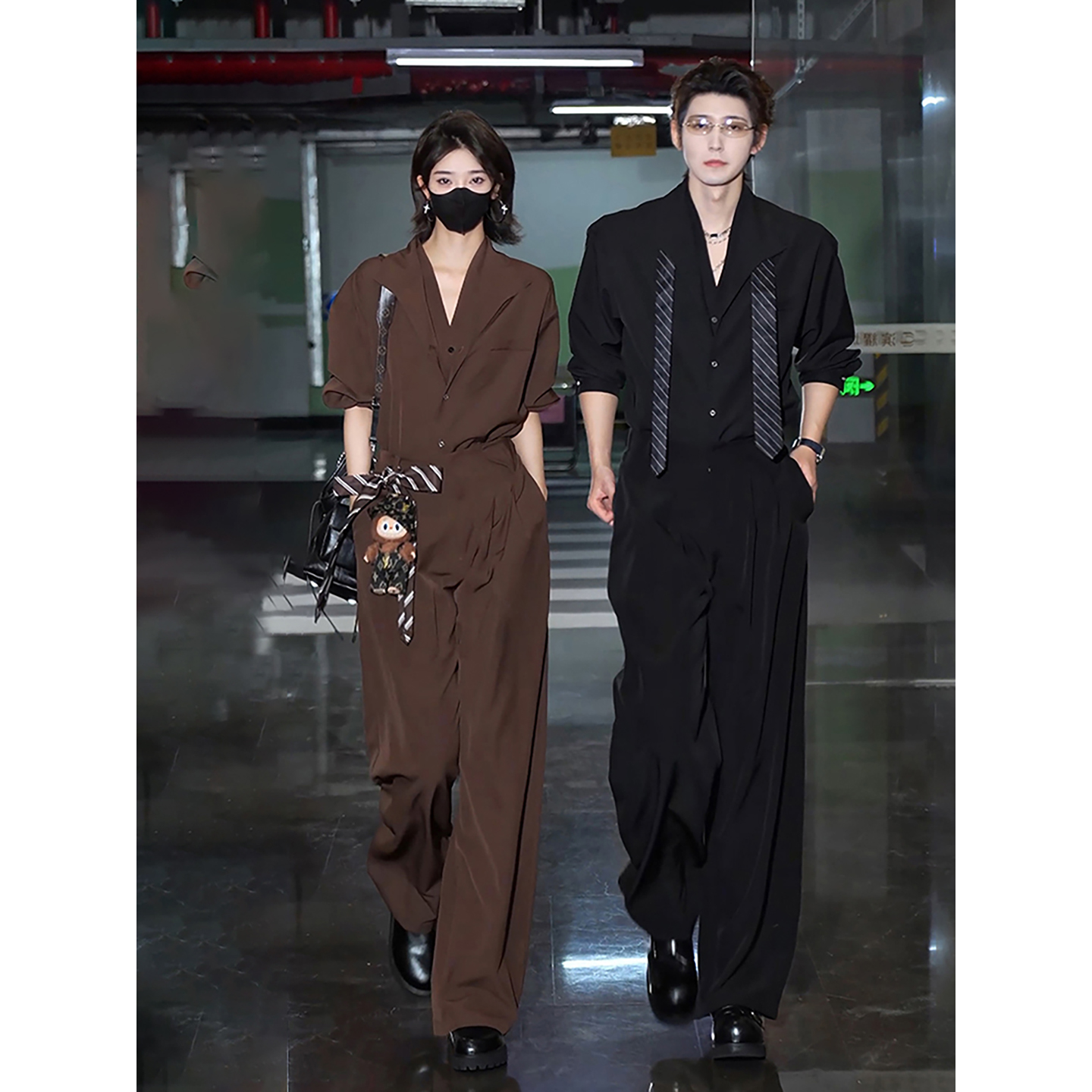 假两件双层领长袖衬衫英伦雅痞男