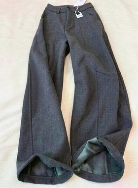 深灰色松弛老钱风裤子男款秋冬打褶A字毛呢西装裤加厚保暖弯刀裤