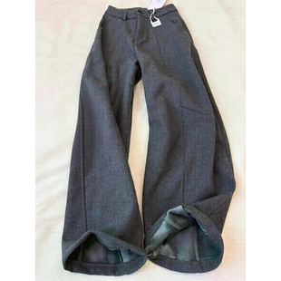 加厚保暖弯刀裤 深灰色松弛老钱风裤 裤 秋冬打褶A字毛呢西装 子男款