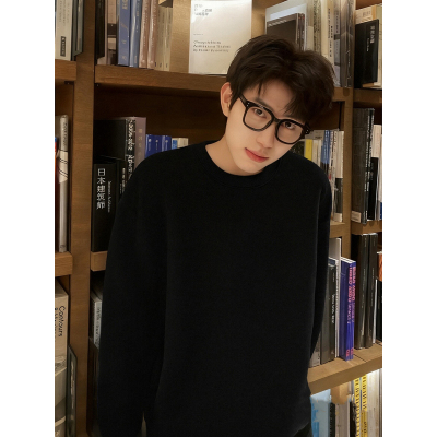 黑色重磅加绒卫衣男款冬季