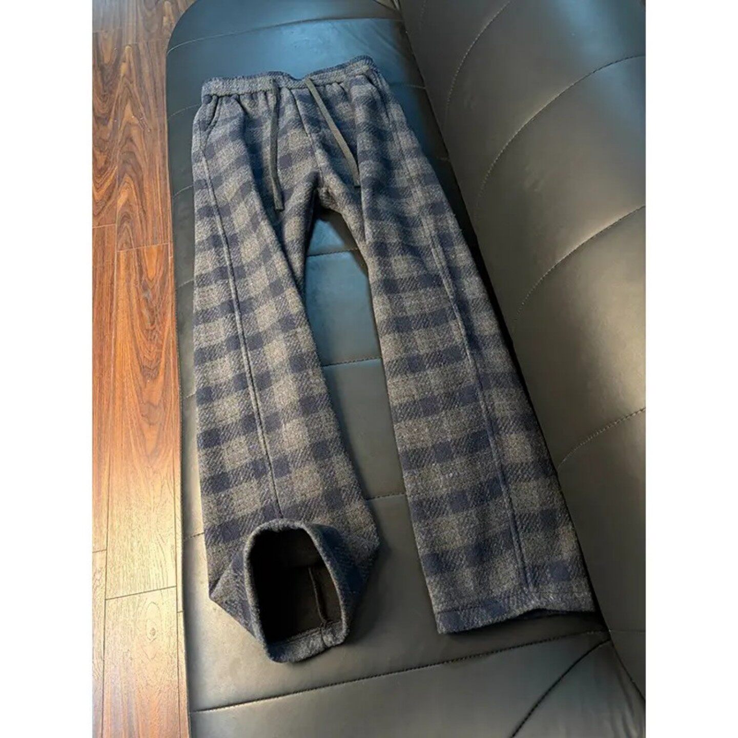 藏青色毛呢格子裤男女秋冬重磅