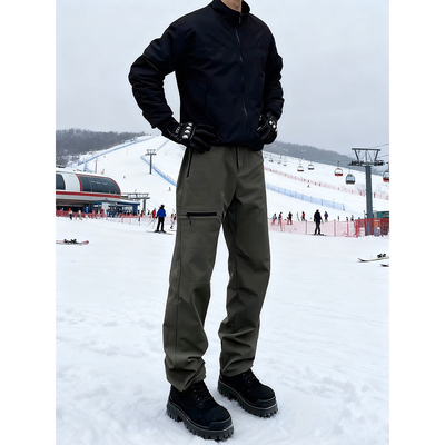 军绿色美式软壳冲锋裤冬季侧拉链