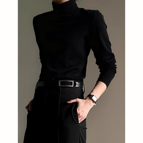 黑色高领加绒针织衫毛衣男秋冬季