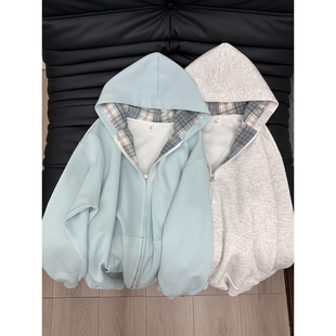 美式重磅连帽开衫外套男款秋季休闲小众韩系卫衣cleanfit情侣上衣