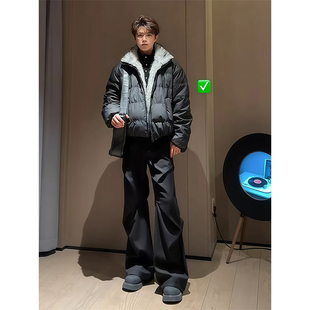 老钱风松弛感西装裤男秋冬垂感高级感微喇裤子加绒加厚褶皱伞兵裤