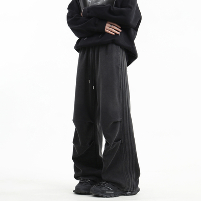 重磅水洗黑卫裤男款春秋美式垂感