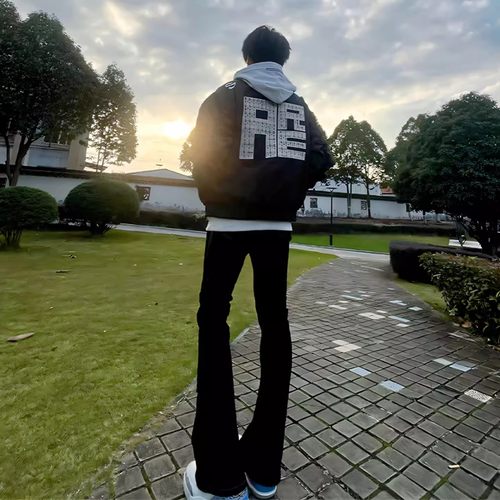 黑色517版型微喇牛仔裤男款美式