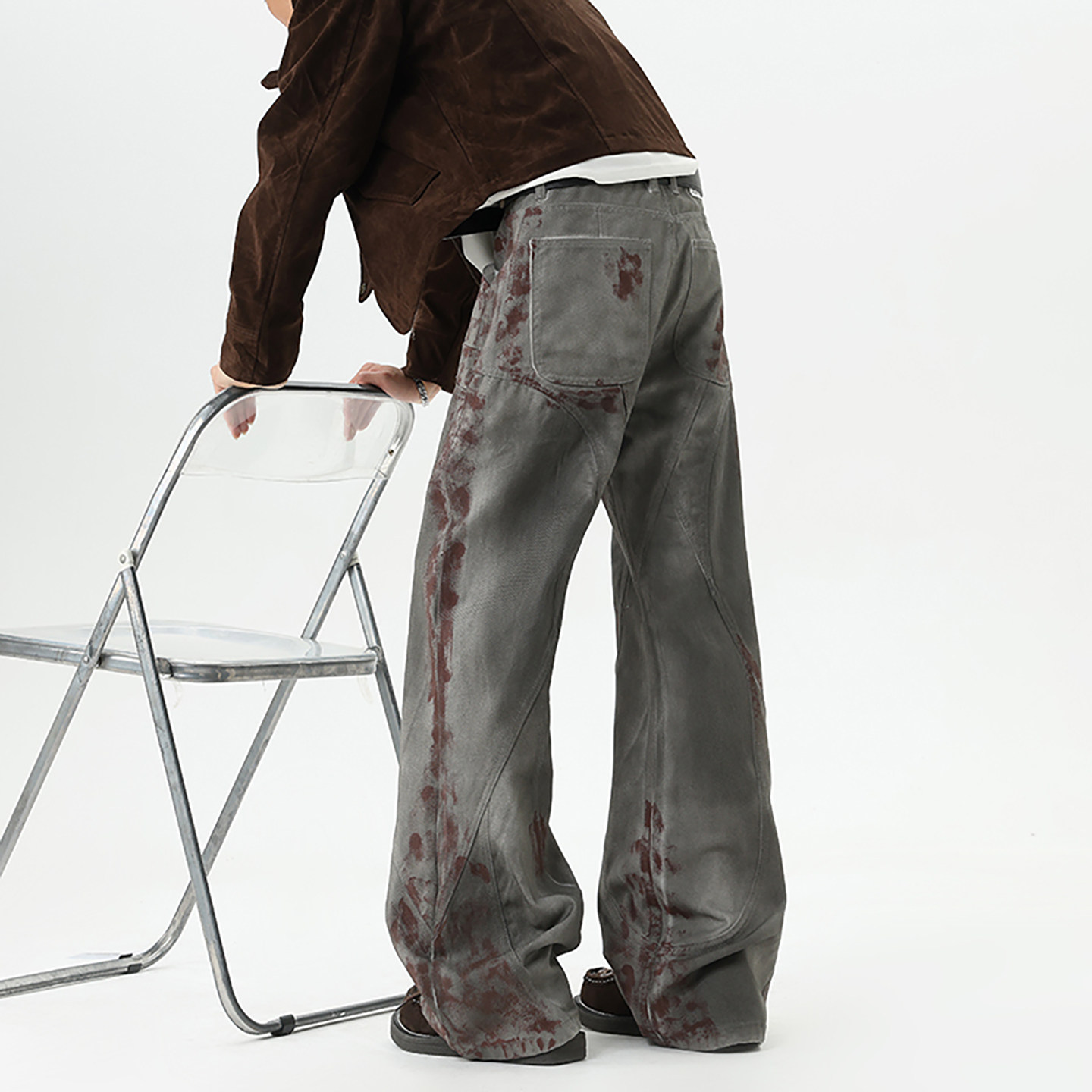 锈刃血色脏染牛仔裤男款美式街头hiphop裤子解构做旧微喇阔腿长裤,男装,牛仔裤,淘宝优惠券,粉丝福利购,淘宝优惠卷