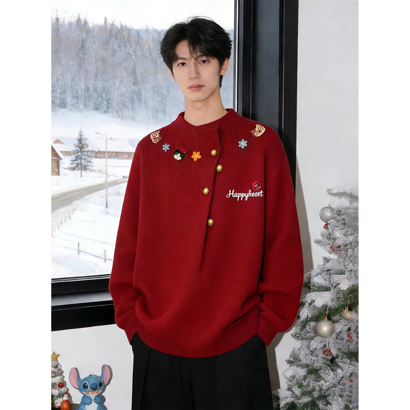 本命年马年刺绣红色毛衣男款冬季新年氛围感设计感内搭打底针织衫,男装,针织衫/毛衣,淘宝优惠券,粉丝福利购,淘宝优惠卷