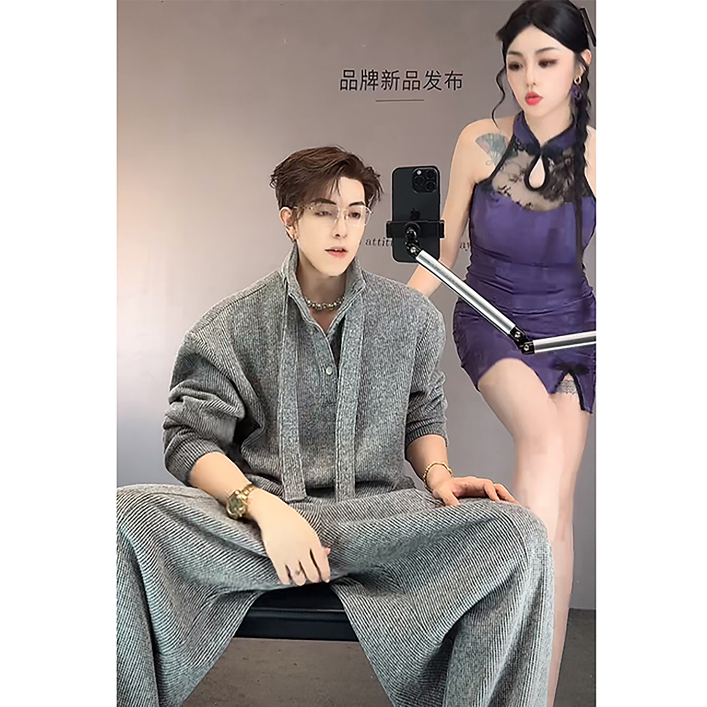 韩系慵懒风半开衫立领针织卫衣