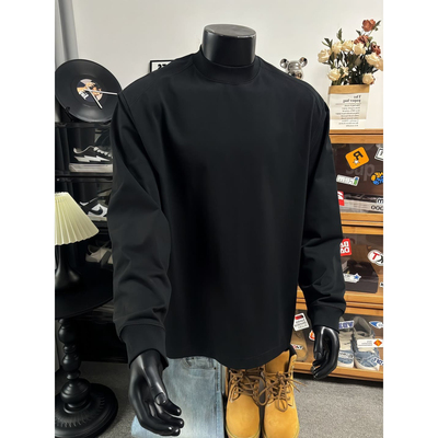 黑色美式重磅长袖t恤男款秋季