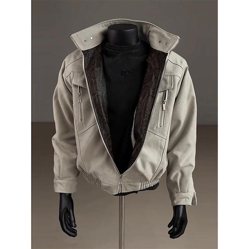 蛇年限定座山雕蟒纹夹克棉服男春季短款廓形工装美式立领帆布外套,男装,棉衣,淘宝优惠券,粉丝福利购,淘宝优惠卷