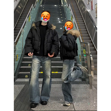 美式毛领连帽羽绒棉服男款冬季加绒加厚短款棉衣高街情侣PU皮外套