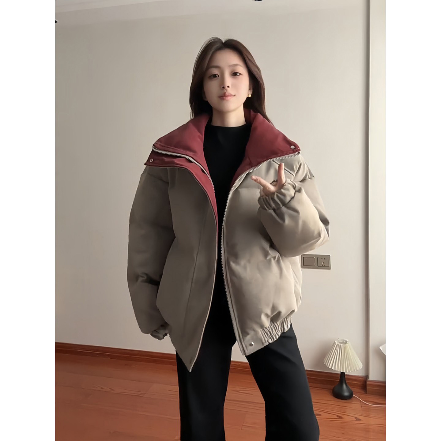 美式撞色立领棉服男冬季加厚棉衣