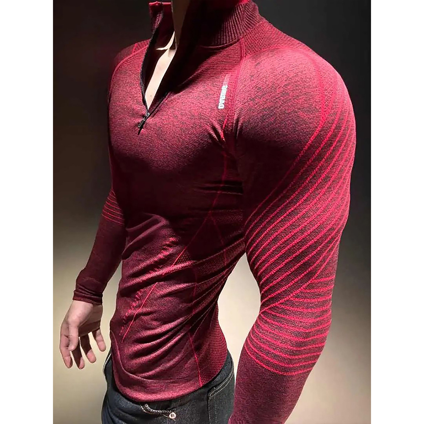 本命年红色马年限定过肩蟒纹提花长袖t恤无缝显大半拉链速干上衣,男装,T恤,淘宝优惠券,粉丝福利购,淘宝优惠卷