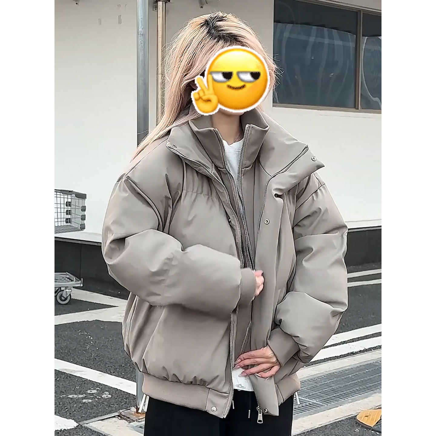 美式假两件pu皮羽绒棉服男款冬季