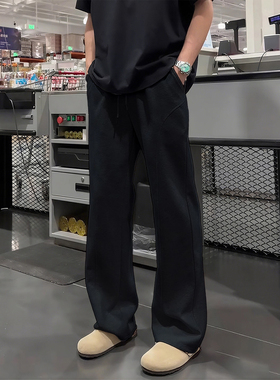 黑色斜切弯刀卫裤男款秋季潮牌百搭微喇运动裤子vintage休闲长裤