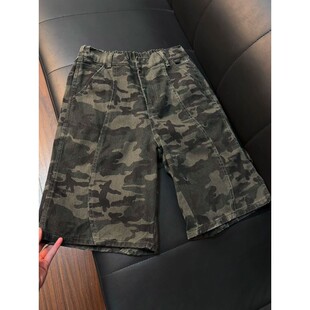 美式复古迷彩短裤男款夏季解构拼接工装短裤宽松直筒休闲五分裤