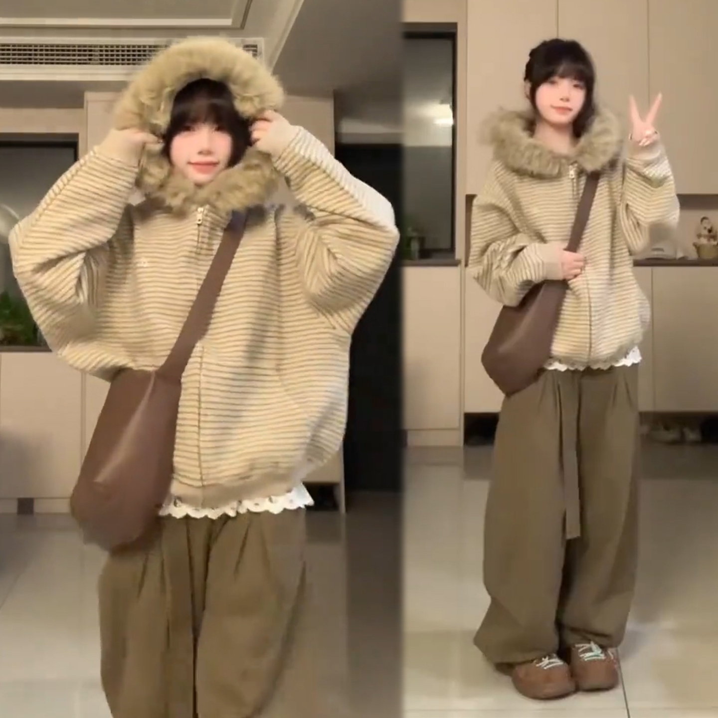 美式复古拉链毛领连帽卫衣男宽松