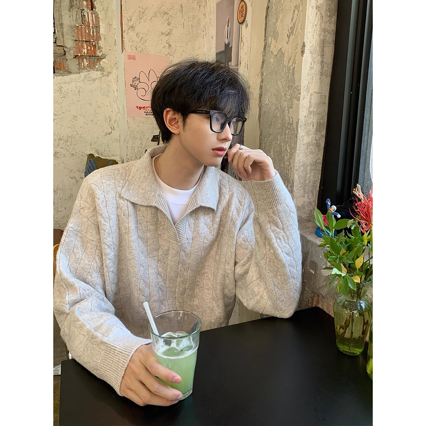 软糯慵懒风针织polo衫毛衣男早秋
