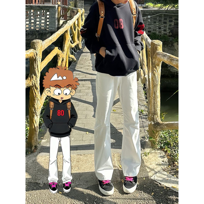 白色微喇加绒牛仔裤男秋冬季美式