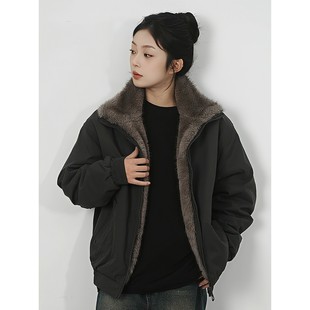 双面穿银蓝狐座山雕棉服男冬季 帆布夹克外套 加绒加厚毛领棉衣工装