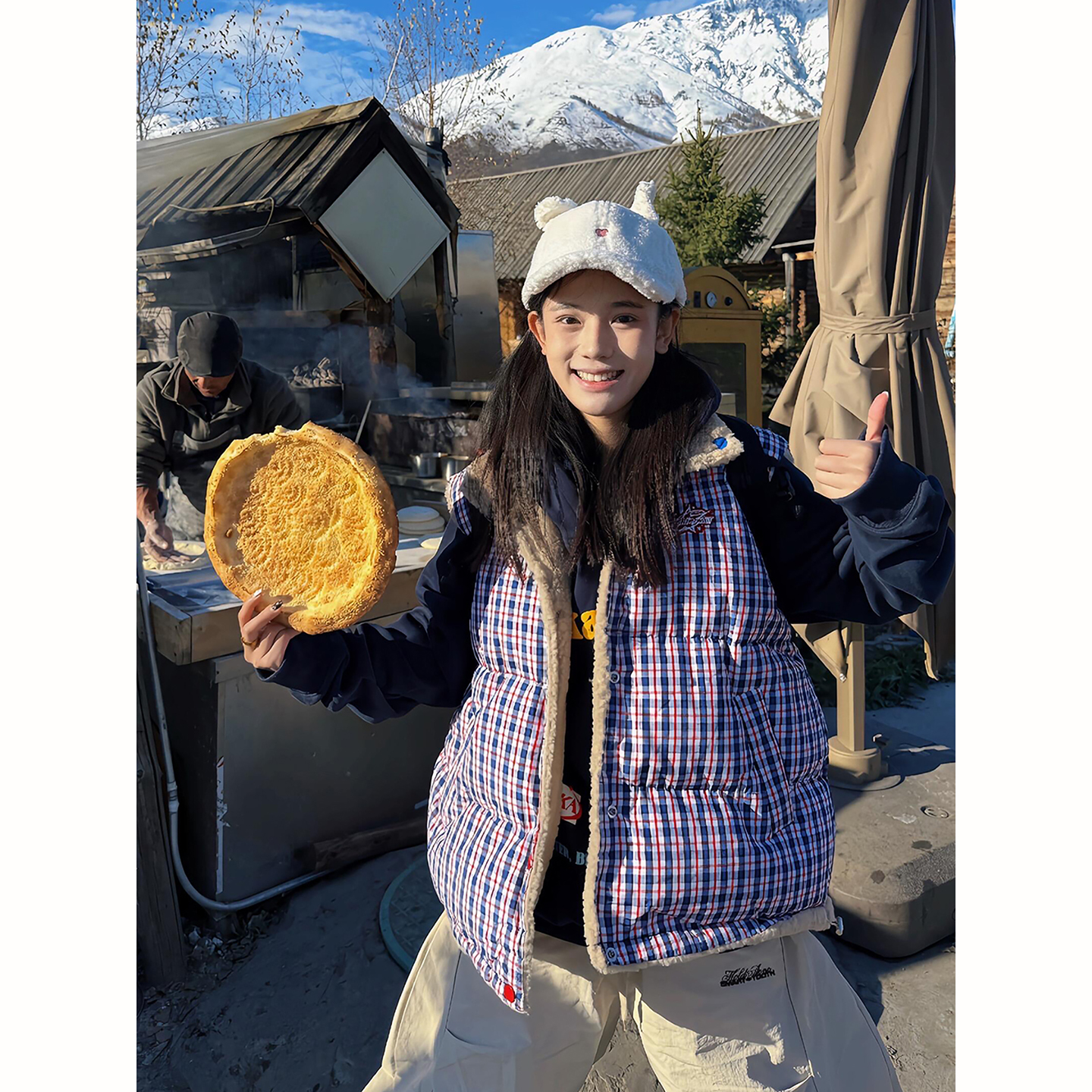 美式复古双面穿格子羽绒棉马甲