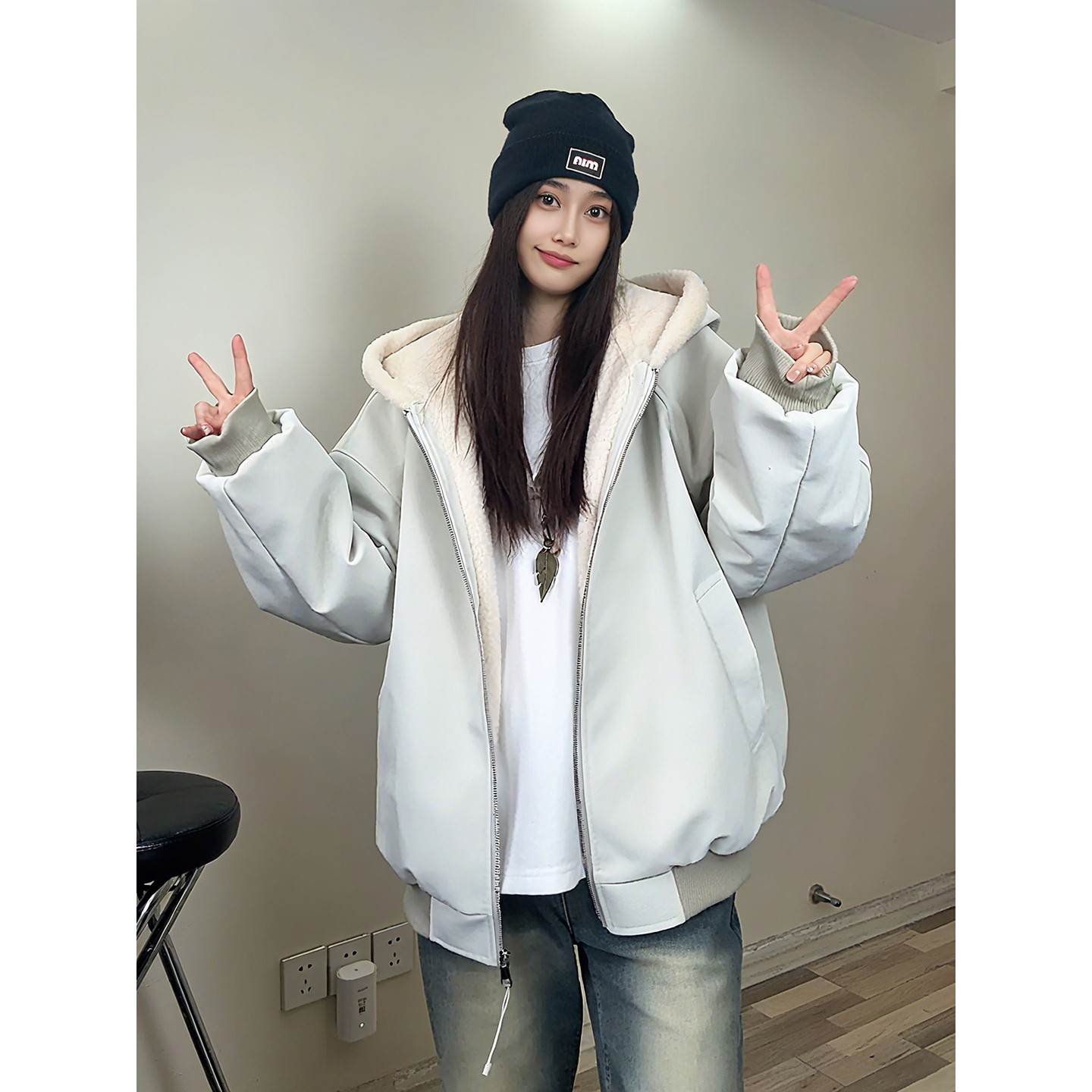 美式连帽座山雕皮衣外套棉服男女款冬季加绒加厚短款毛领棉衣夹克