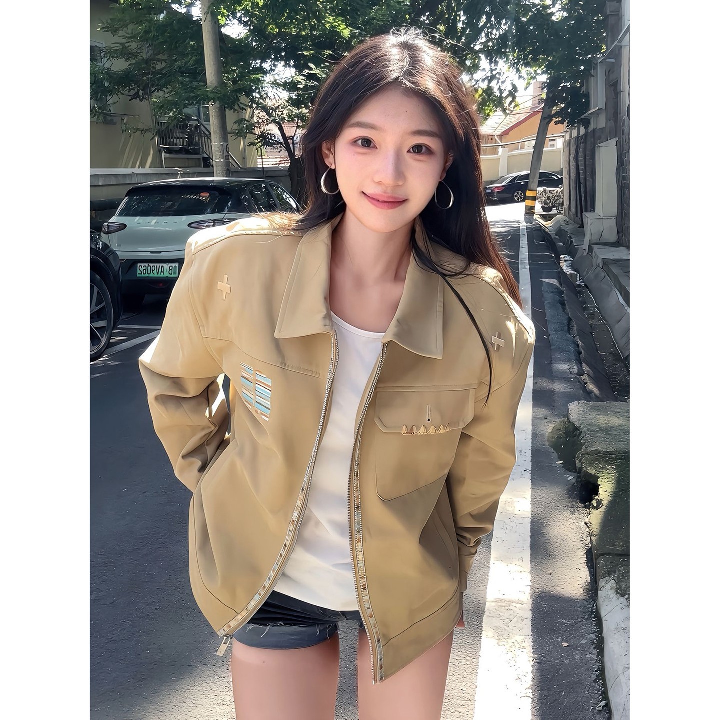 卡其色民族风刺绣棒球服男款秋季cleanfit工装外套美式哈灵顿夹克