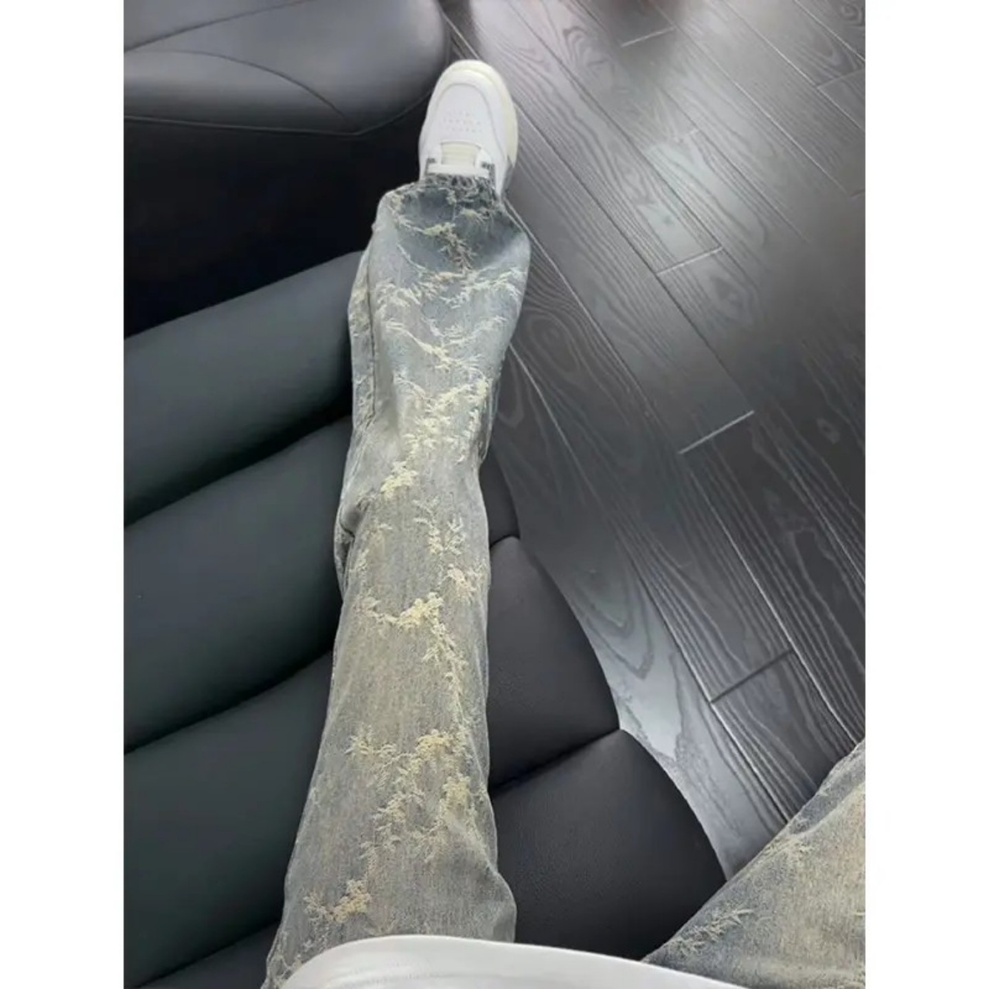 荆棘提花弯刀牛仔裤男款微喇裤